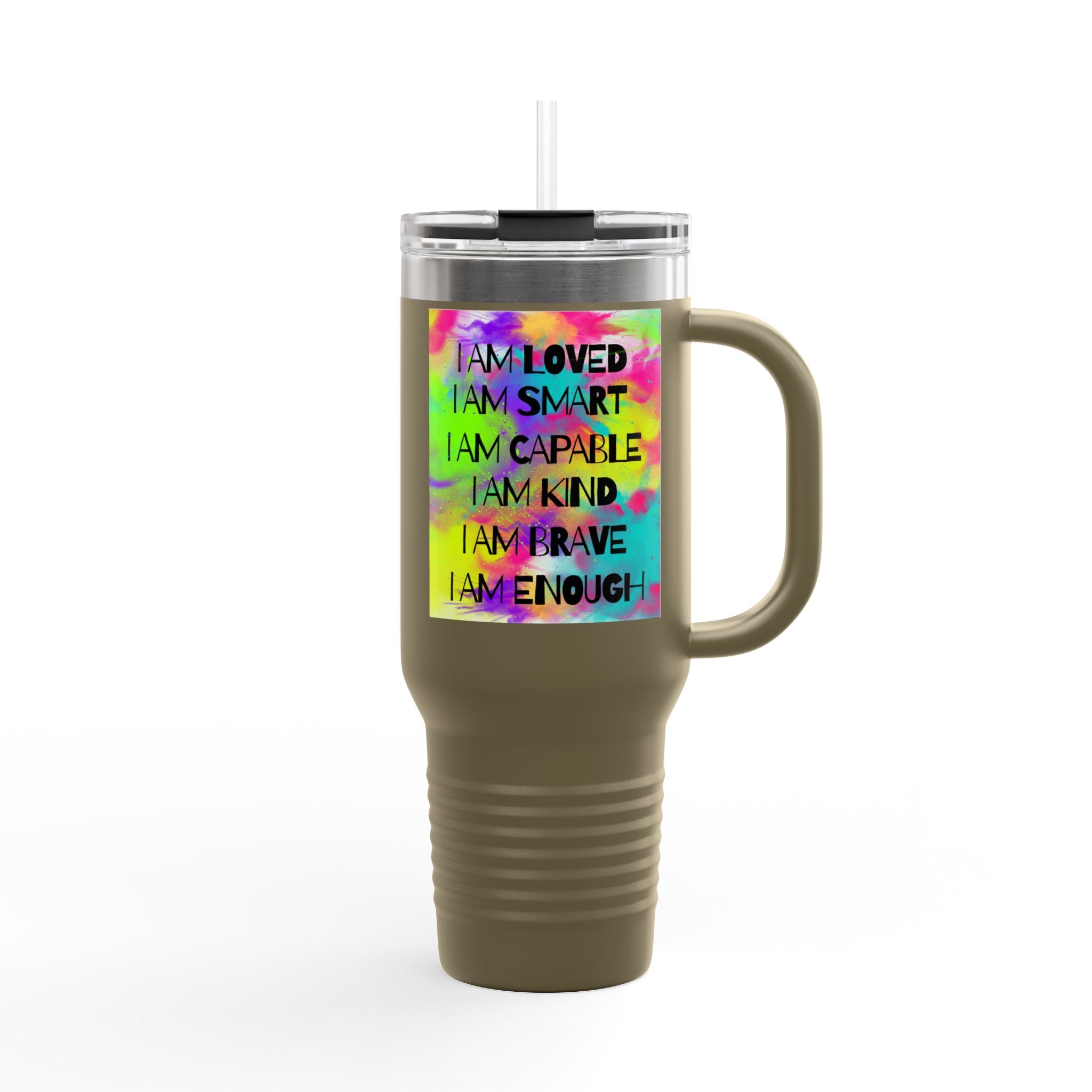 I Am Enough 40oz Insulated Travel Mug — Affirmation Tumbler - The Luxx Express