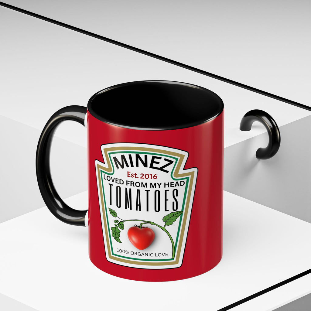 Funny 'Loved From My Head Tomatoes' Accent Coffee Mug — Personalized Date (11/15 oz)