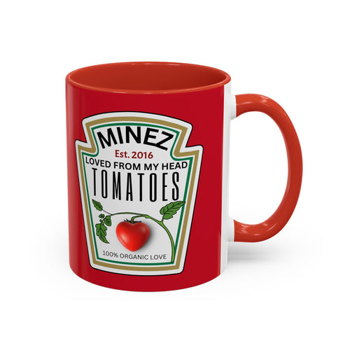Funny 'Loved From My Head Tomatoes' Accent Coffee Mug — Personalized Date (11/15 oz)