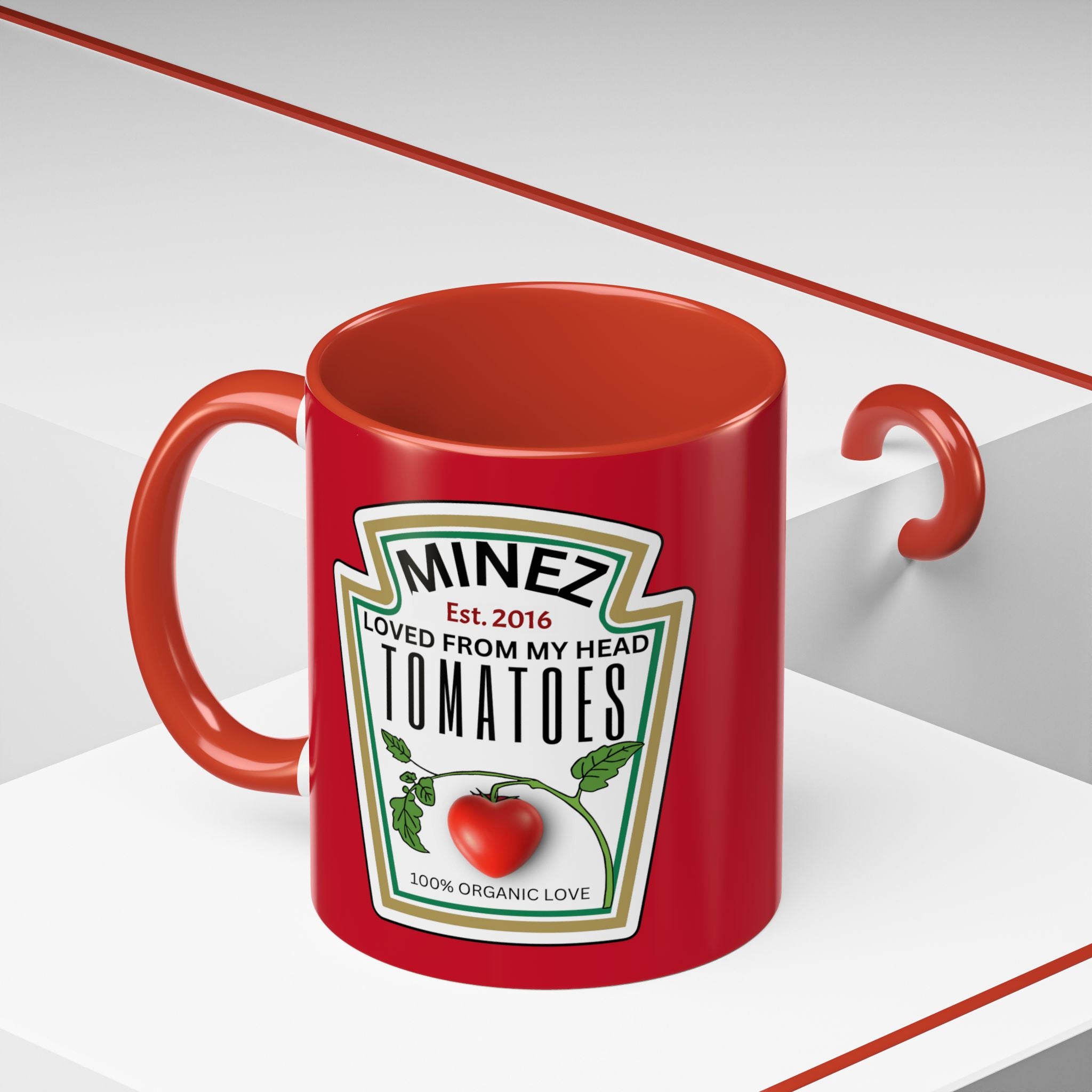 Funny 'Loved From My Head Tomatoes' Accent Coffee Mug — Personalized Date (11/15 oz)