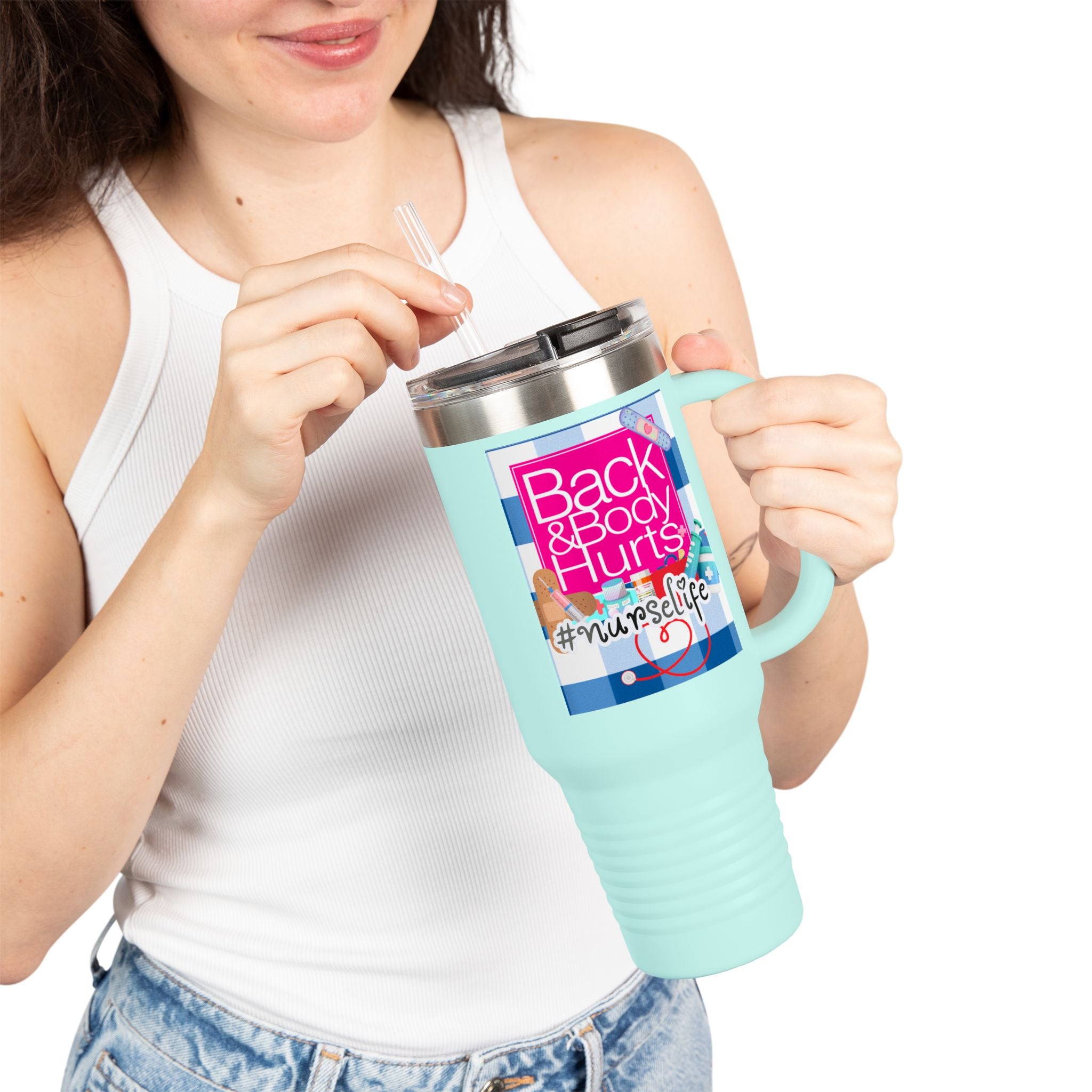 40oz Insulated Travel Mug — "Back and Body Hurts" Nurse Edition Comfort Tumbler - The Luxx Express