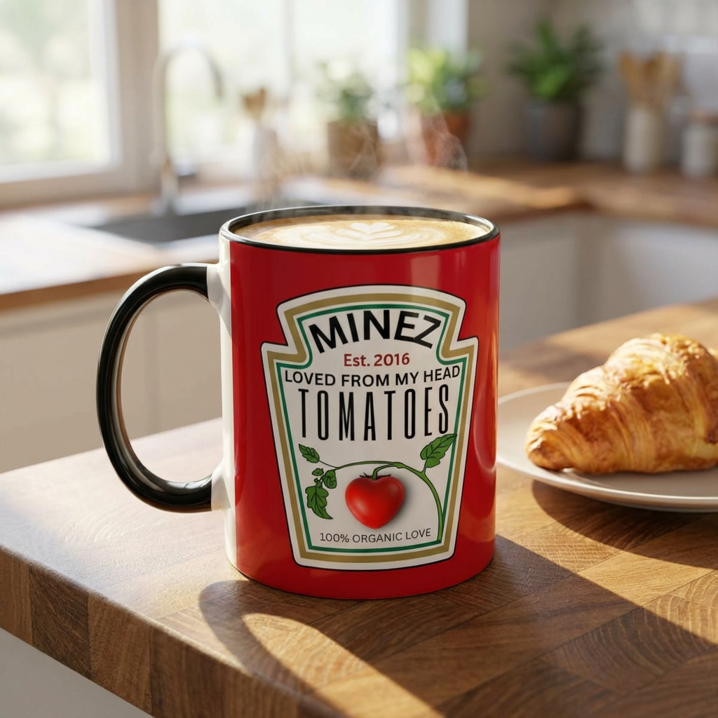 Funny 'Loved From My Head Tomatoes' Accent Coffee Mug — Personalized Date (11/15 oz)