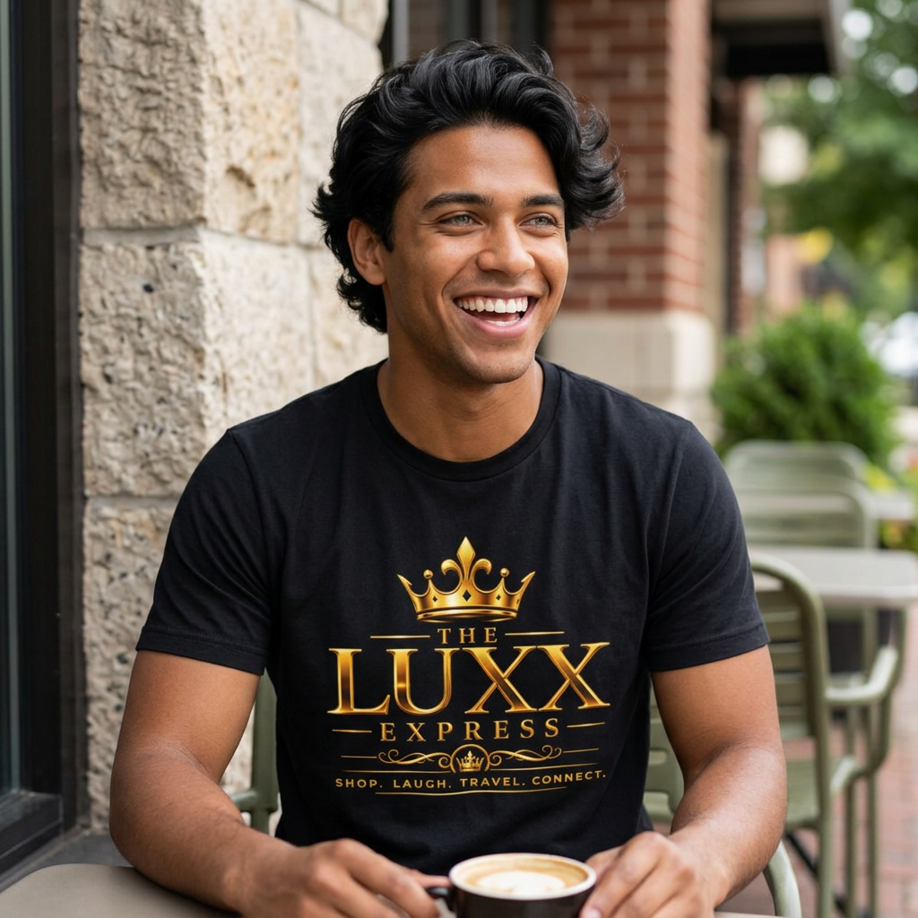 Luxx Express Tee — Gold Crown Logo Short Sleeve T-Shirt Printify
