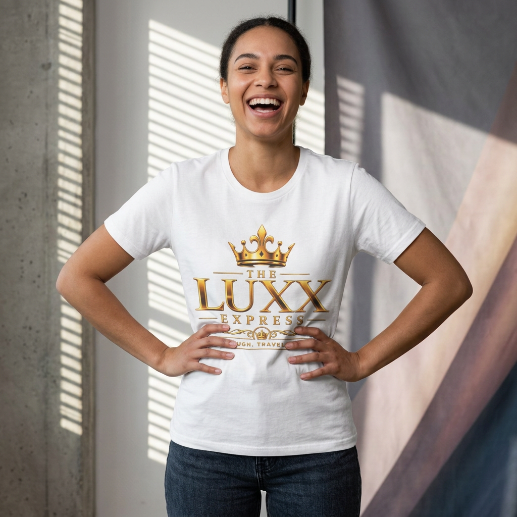 Luxx Express Tee — Gold Crown Logo Short Sleeve T-Shirt Printify
