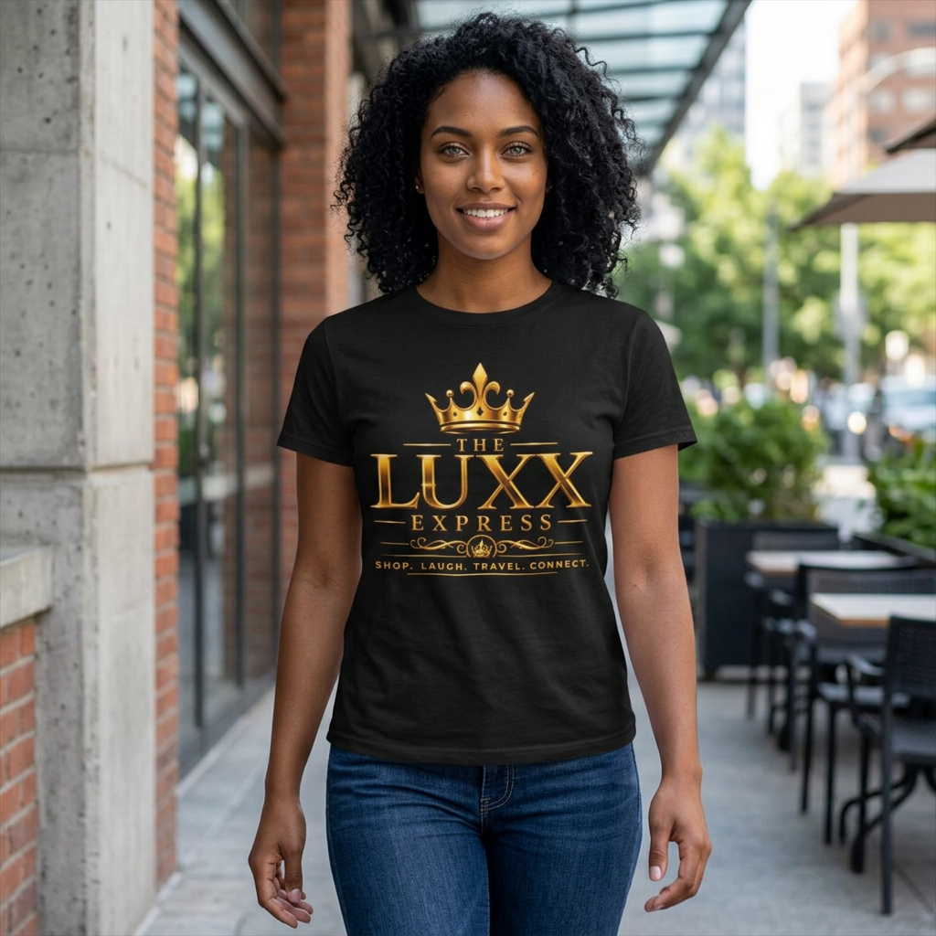 Luxx Express Tee — Gold Crown Logo Short Sleeve T-Shirt Printify