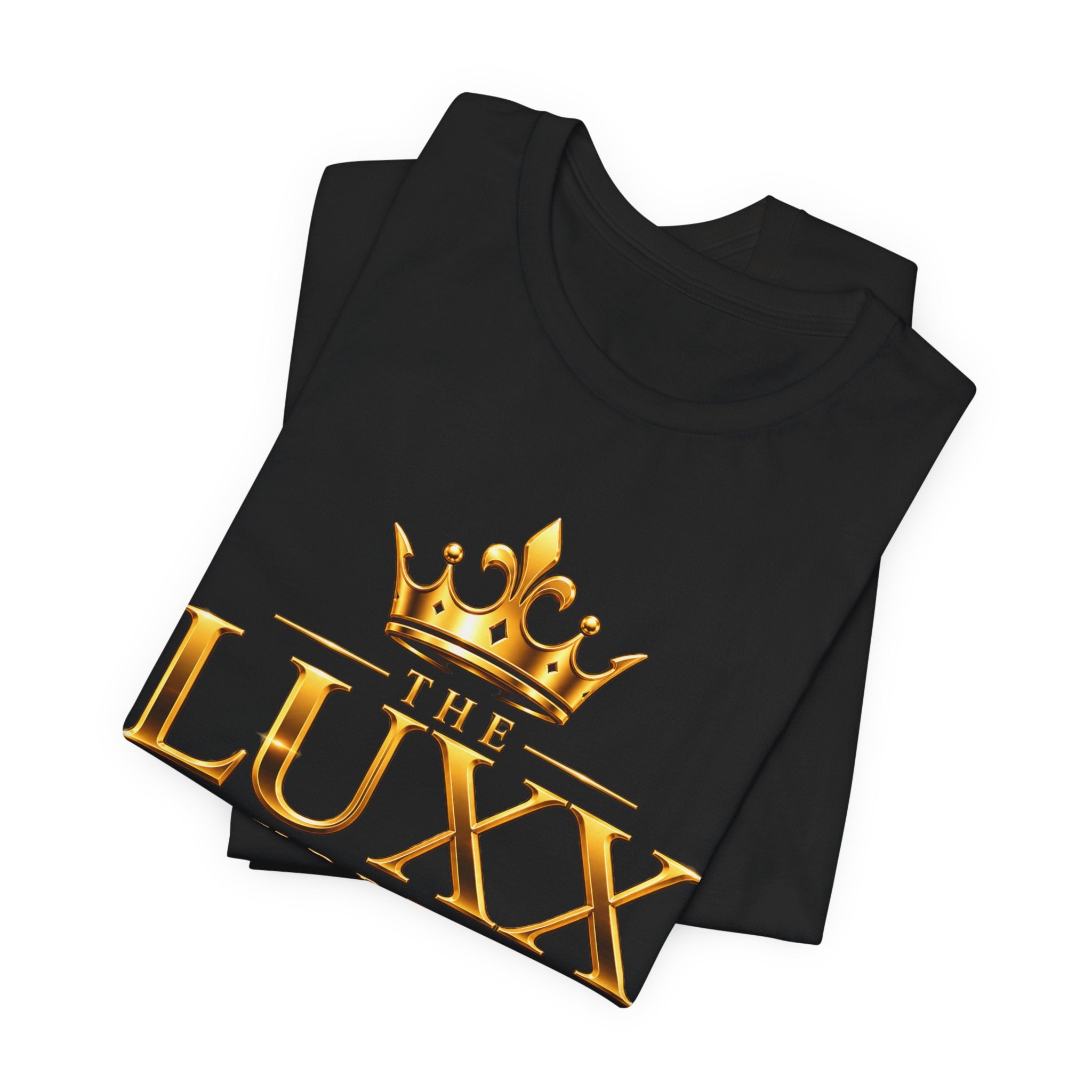 Luxx Express Tee — Gold Crown Logo Short Sleeve T-Shirt Printify