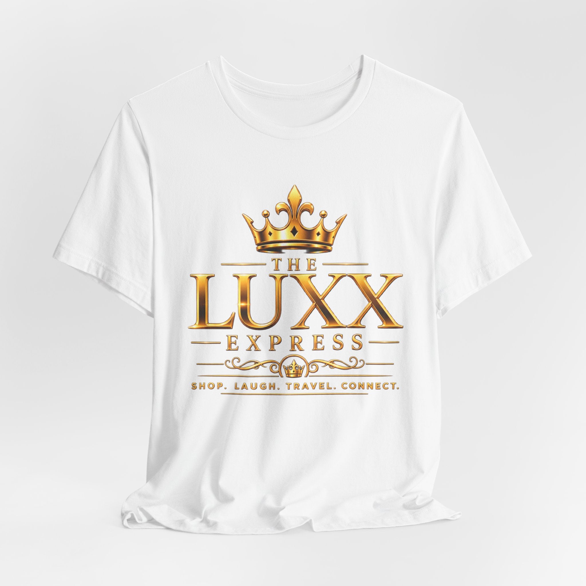 Luxx Express Tee — Gold Crown Logo Short Sleeve T-Shirt Printify