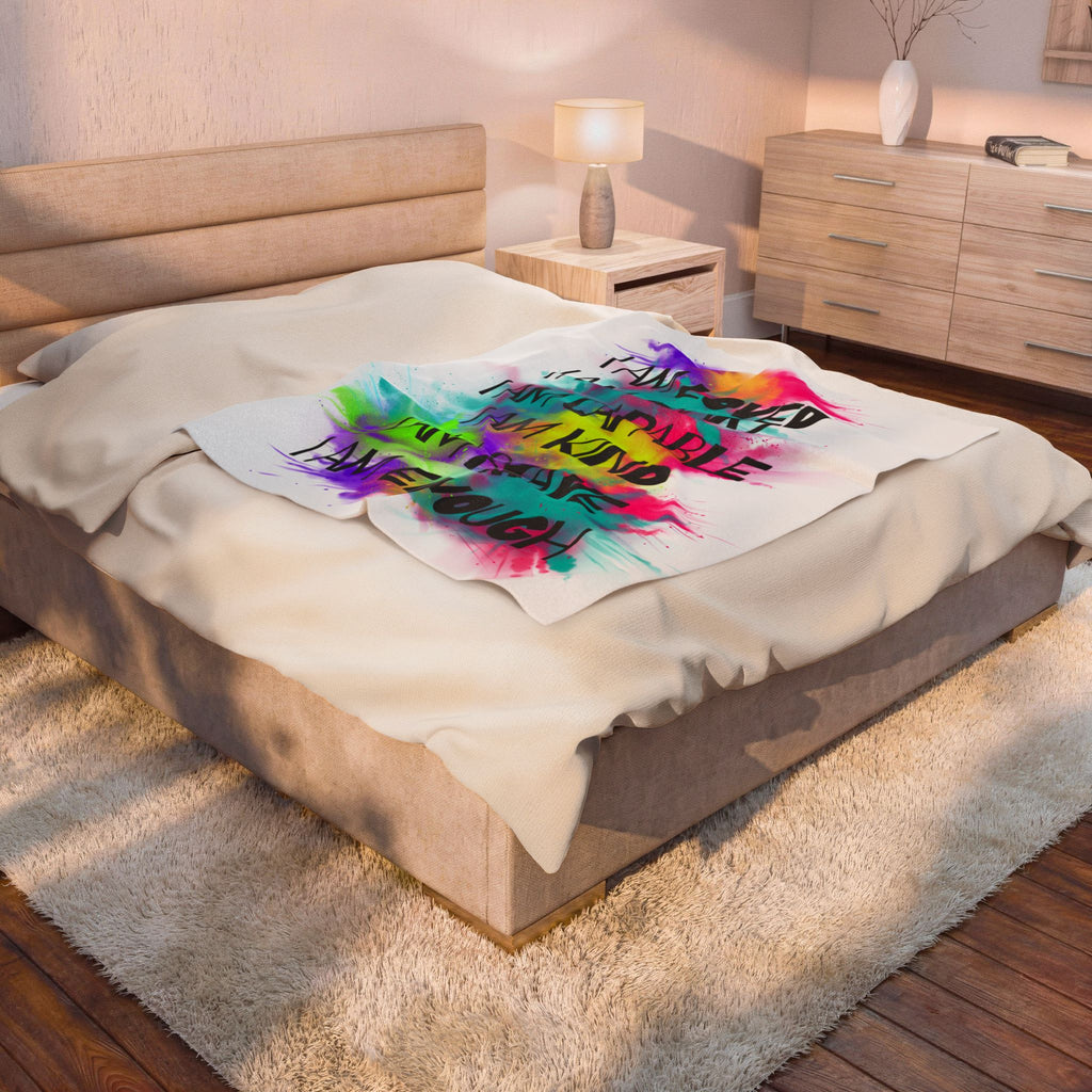 Affirmation Velveteen Plush Blanket — I am Enought Cozy Throw for Relaxation - The Luxx Express