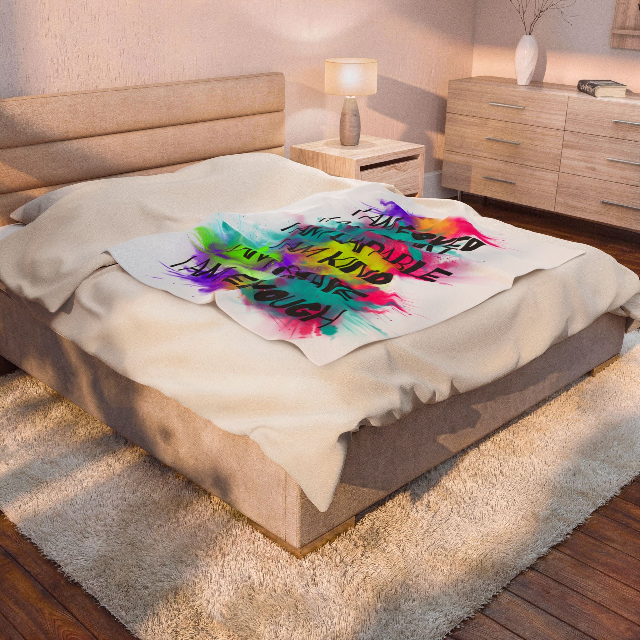 Affirmation Velveteen Plush Blanket — I am Enought Cozy Throw for Relaxation - The Luxx Express