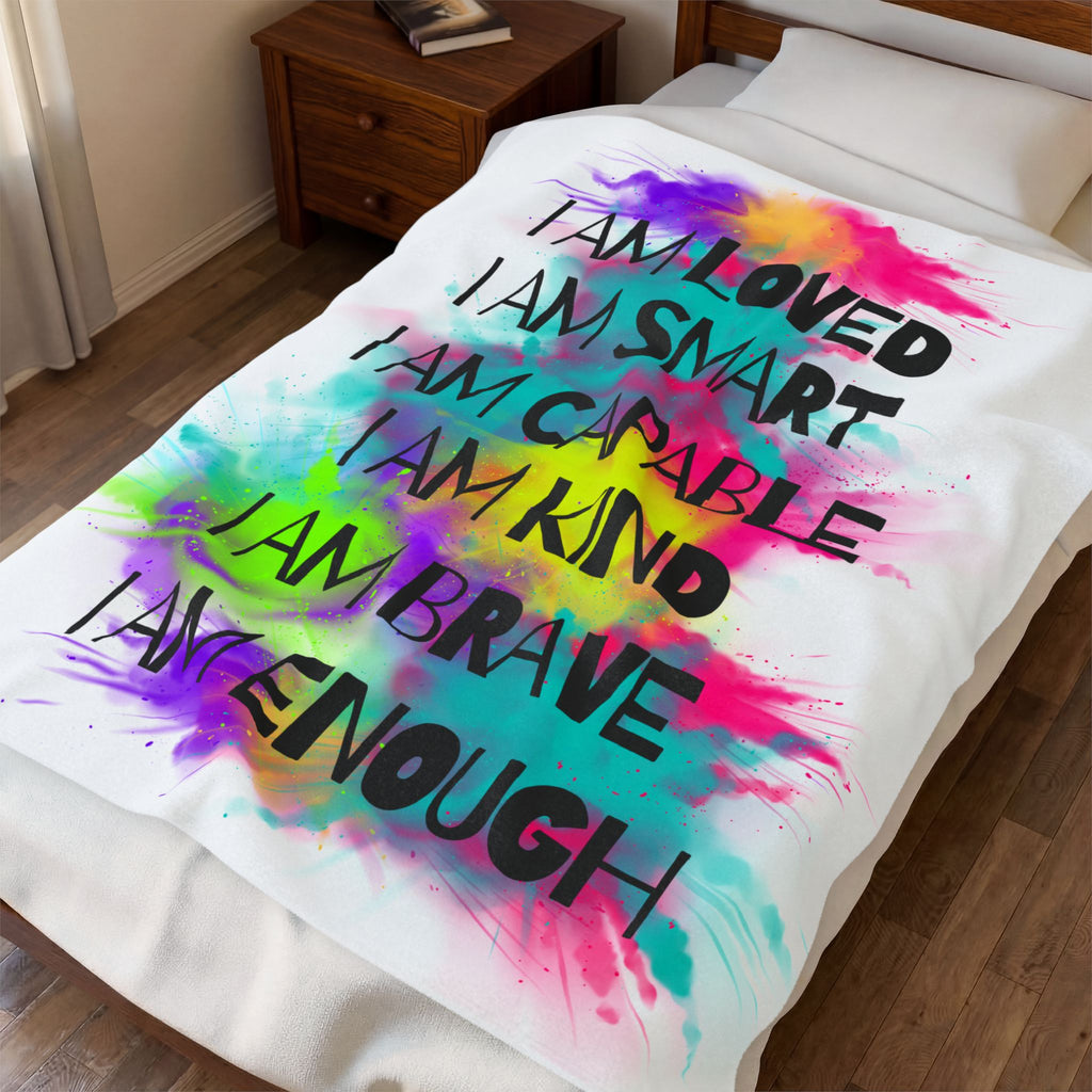 Affirmation Velveteen Plush Blanket — I am Enought Cozy Throw for Relaxation - The Luxx Express