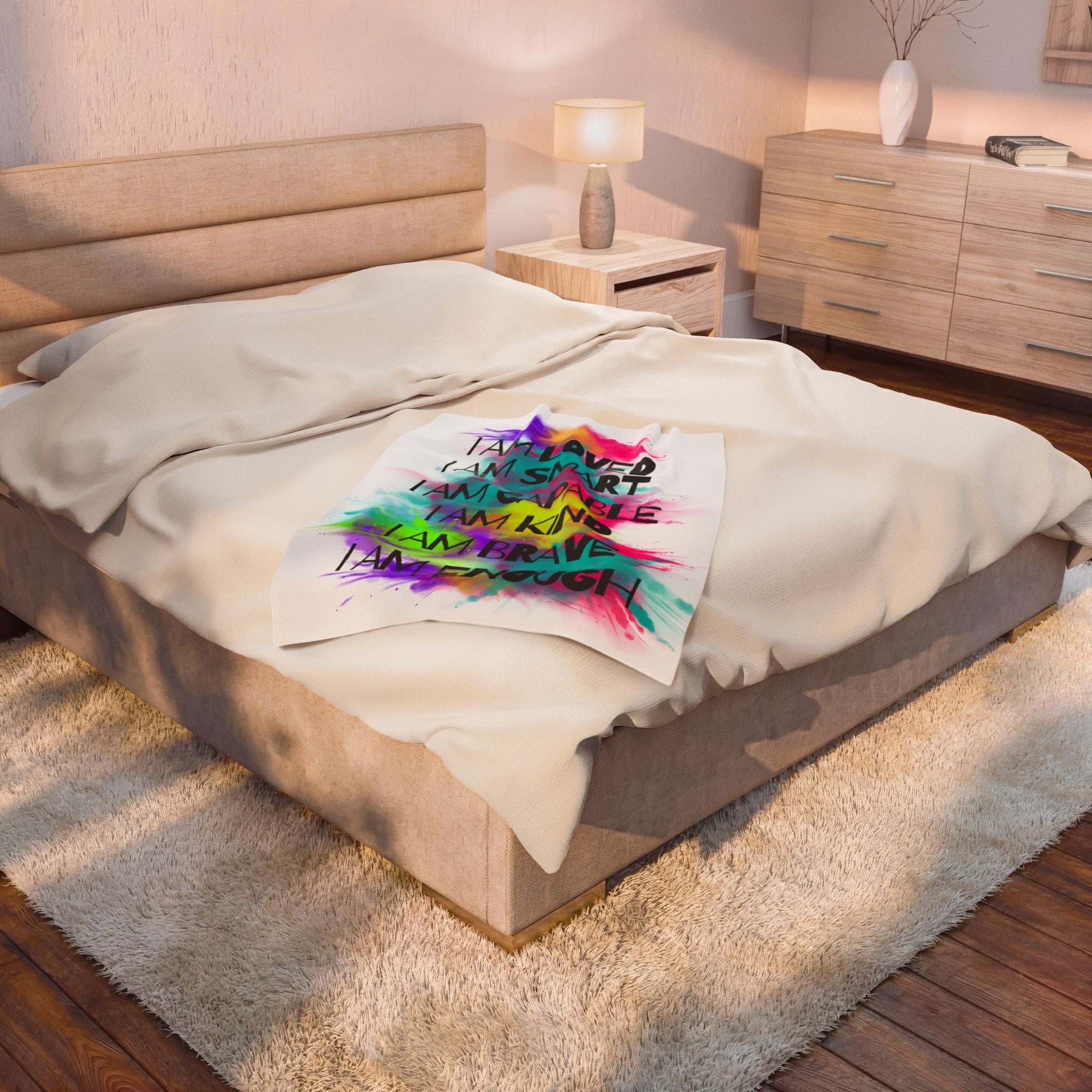 Affirmation Velveteen Plush Blanket — I am Enought Cozy Throw for Relaxation - The Luxx Express