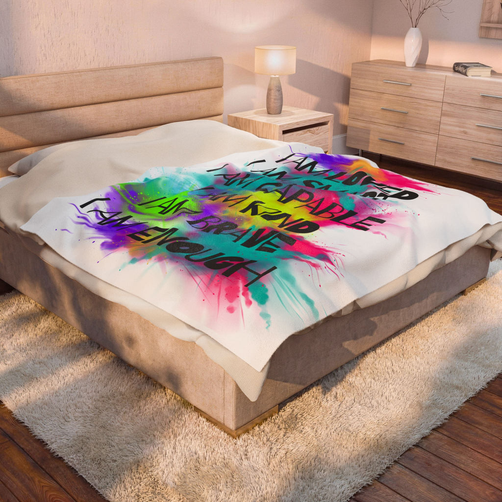 Affirmation Velveteen Plush Blanket — I am Enought Cozy Throw for Relaxation - The Luxx Express