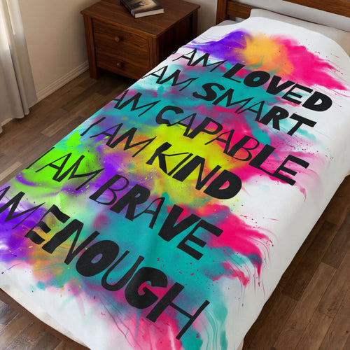 Affirmation Velveteen Plush Blanket — I am Enought Cozy Throw for Relaxation - The Luxx Express