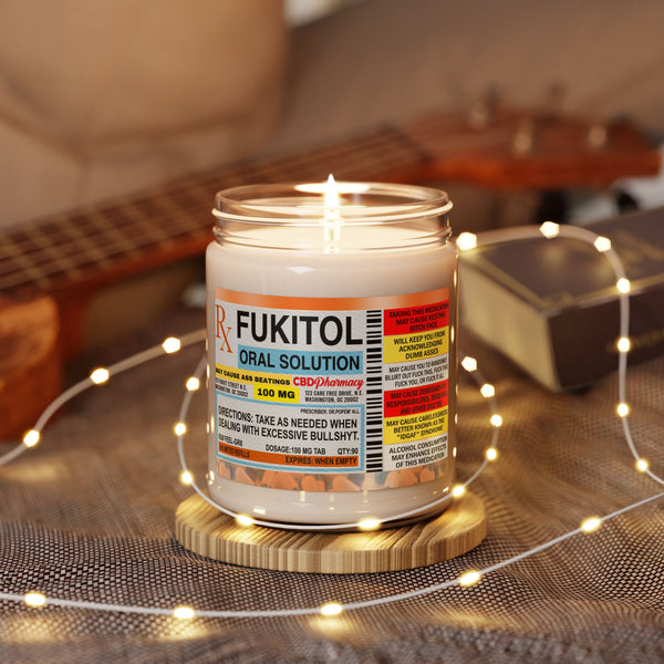 Fukitol Scented 9 oz Soy Candle Quirky Saying Funny Sayings on Medicine Bottle for Perfect Gift - The Luxx Express