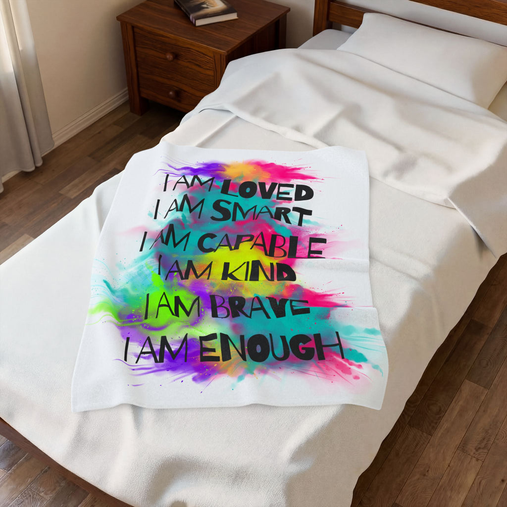 Affirmation Velveteen Plush Blanket — I am Enought Cozy Throw for Relaxation - The Luxx Express