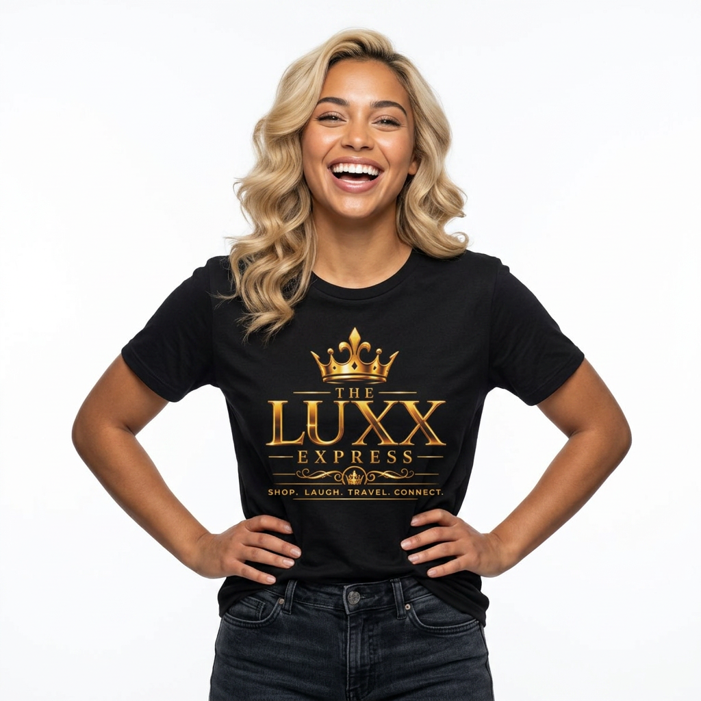 Luxx Express Tee — Gold Crown Logo Short Sleeve T-Shirt Printify