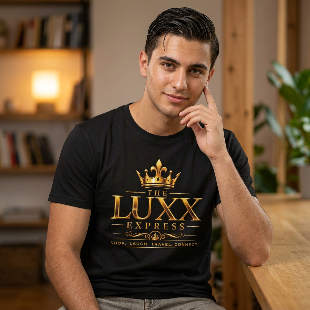 Luxx Express Tee — Gold Crown Logo Short Sleeve T-Shirt Printify