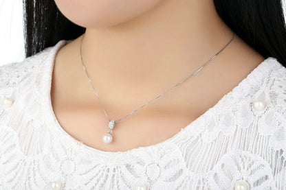 Sterling Silver Simulated Pearl Pendant Necklace Long Chain Necklace Jewelry Wedding Necklace