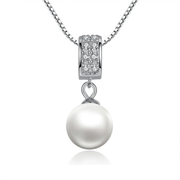 Sterling Silver Simulated Pearl Pendant Necklace Long Chain Necklace Jewelry Wedding Necklace