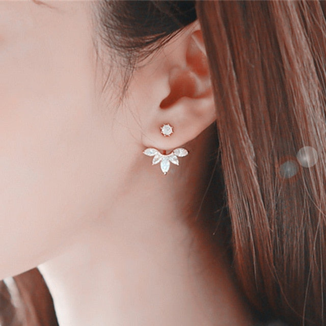 Crystal Flower Leaf Stud Earrings - The Luxx Express